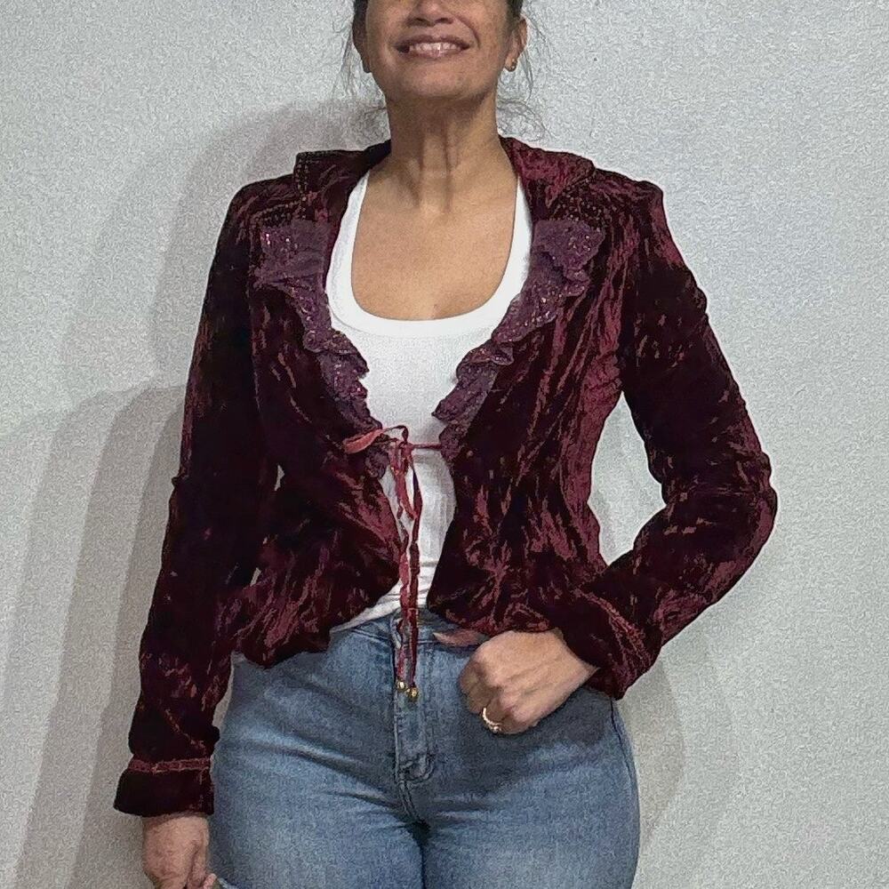 Lulumari Burgundy Vintage Velvet Jacket Sz L NWT
